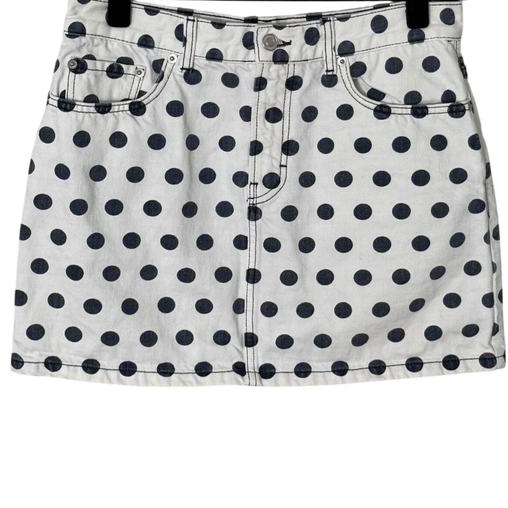 Jeanerica Lea White Dotted Denim Polka Dot Mini Skirt Size 6-8 US/40 EU‎